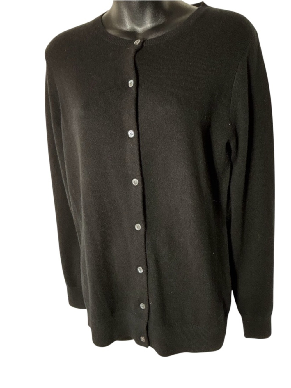 Jennie liu women’s medium black 100% cashmere button‎ front sweater top